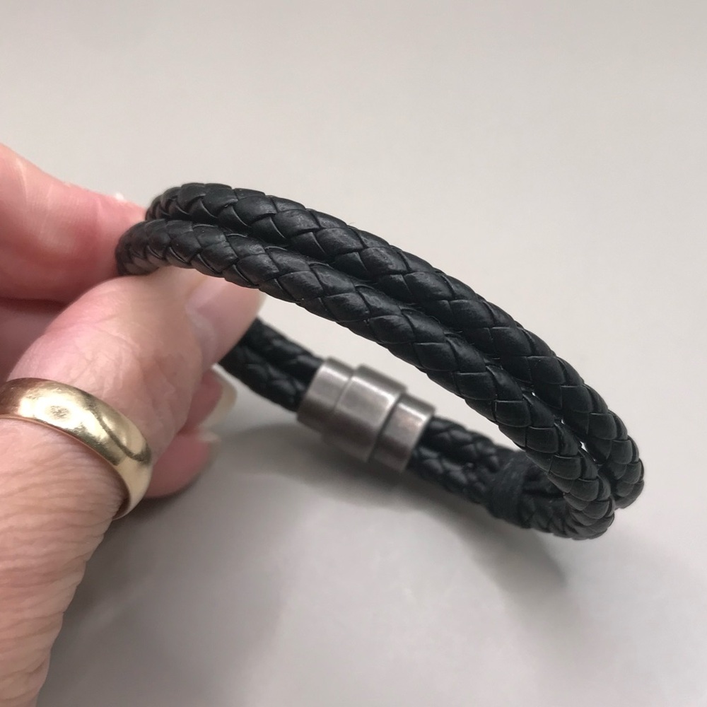 Cool Steel and Beyond Black Double Braided Leather Bracelet - Picture 6 of 8